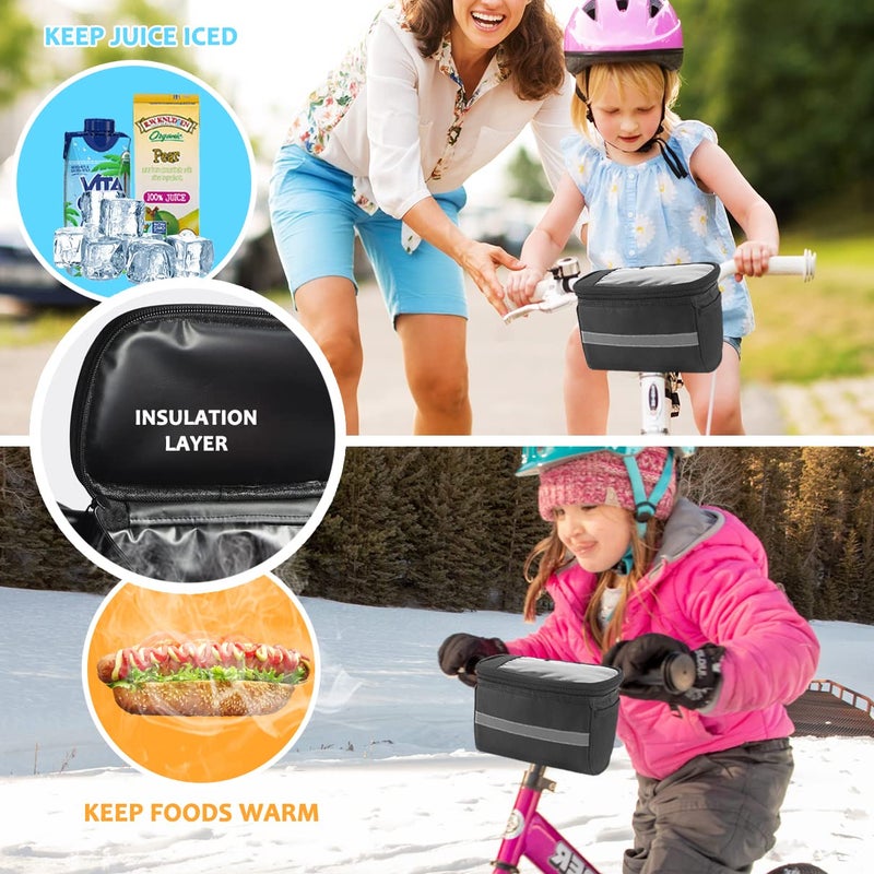 MATTISAM Kids Bike Handlebar Bag with Phone Mount and Cooler - Front Bike Basket for Toddler Kids Girls Boys Scooter and Men Women Road Mountain Bicycle - Image 2